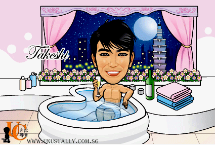 Personalized Male In Bathtub Theme Caricature Drawing